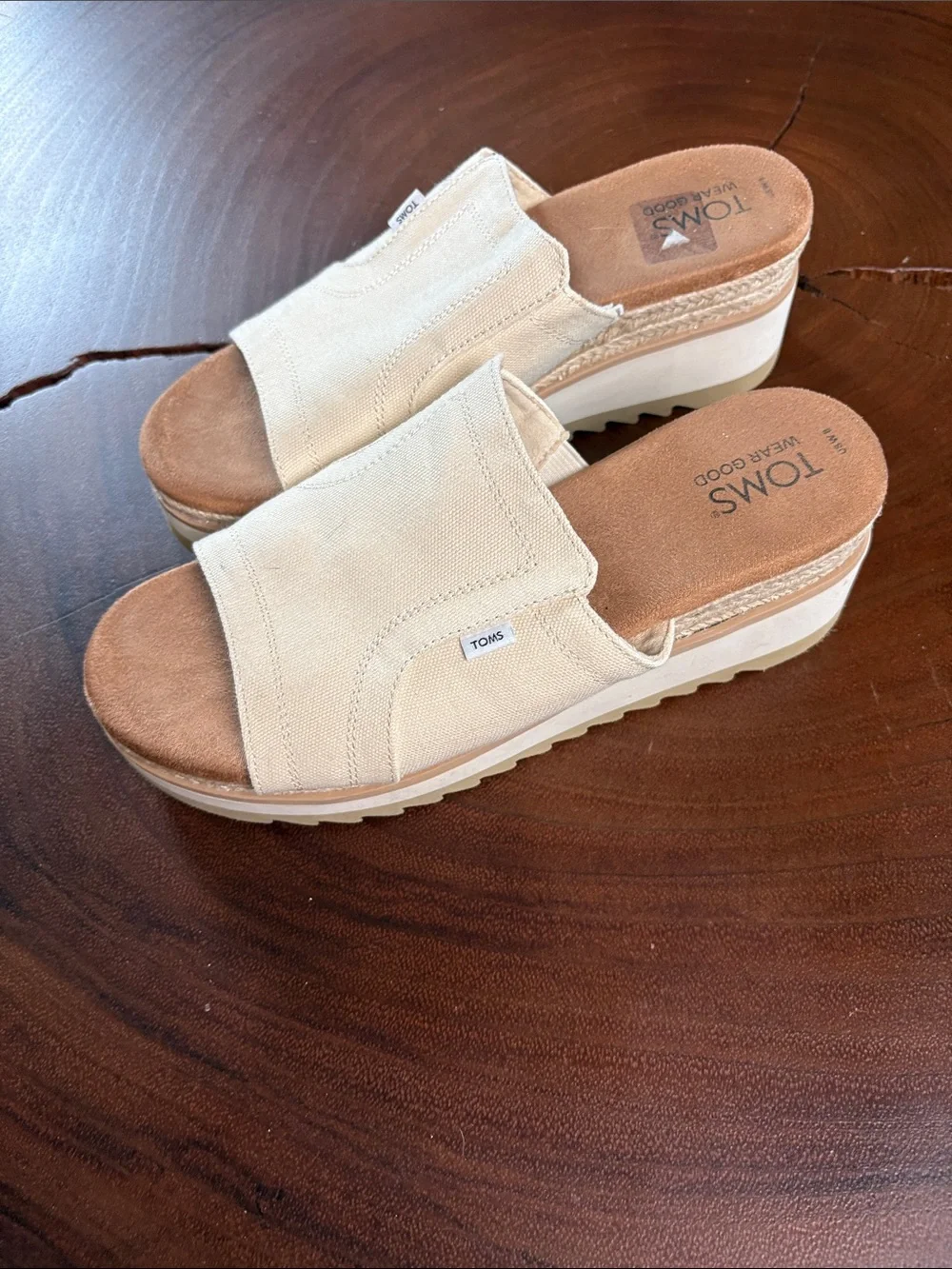 TOMS Adria Platform Slide Sandals Natural Canvas Jute Wedge Size 8